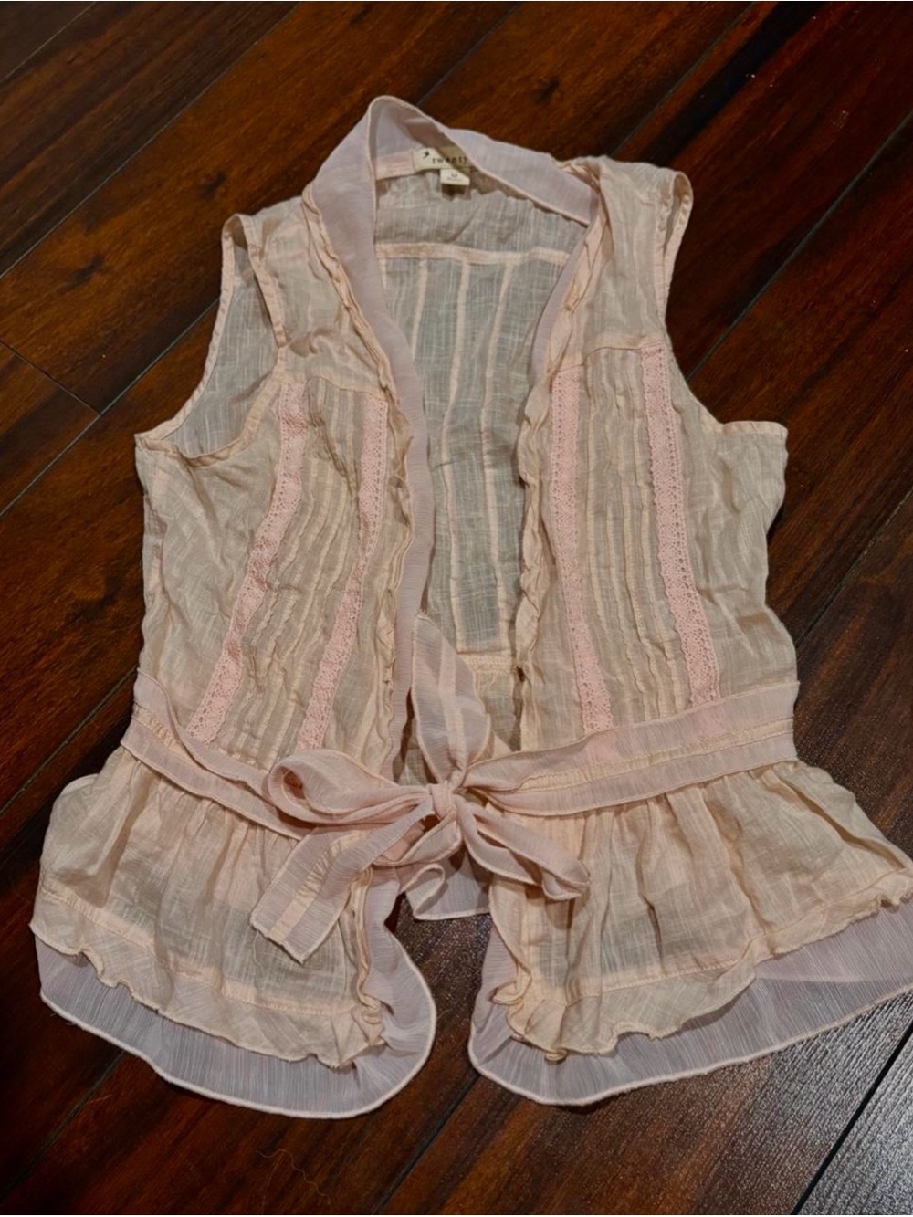 Vintage Forever 21 Pale Pink Ruffled Tie-Front Sleeveless blouse